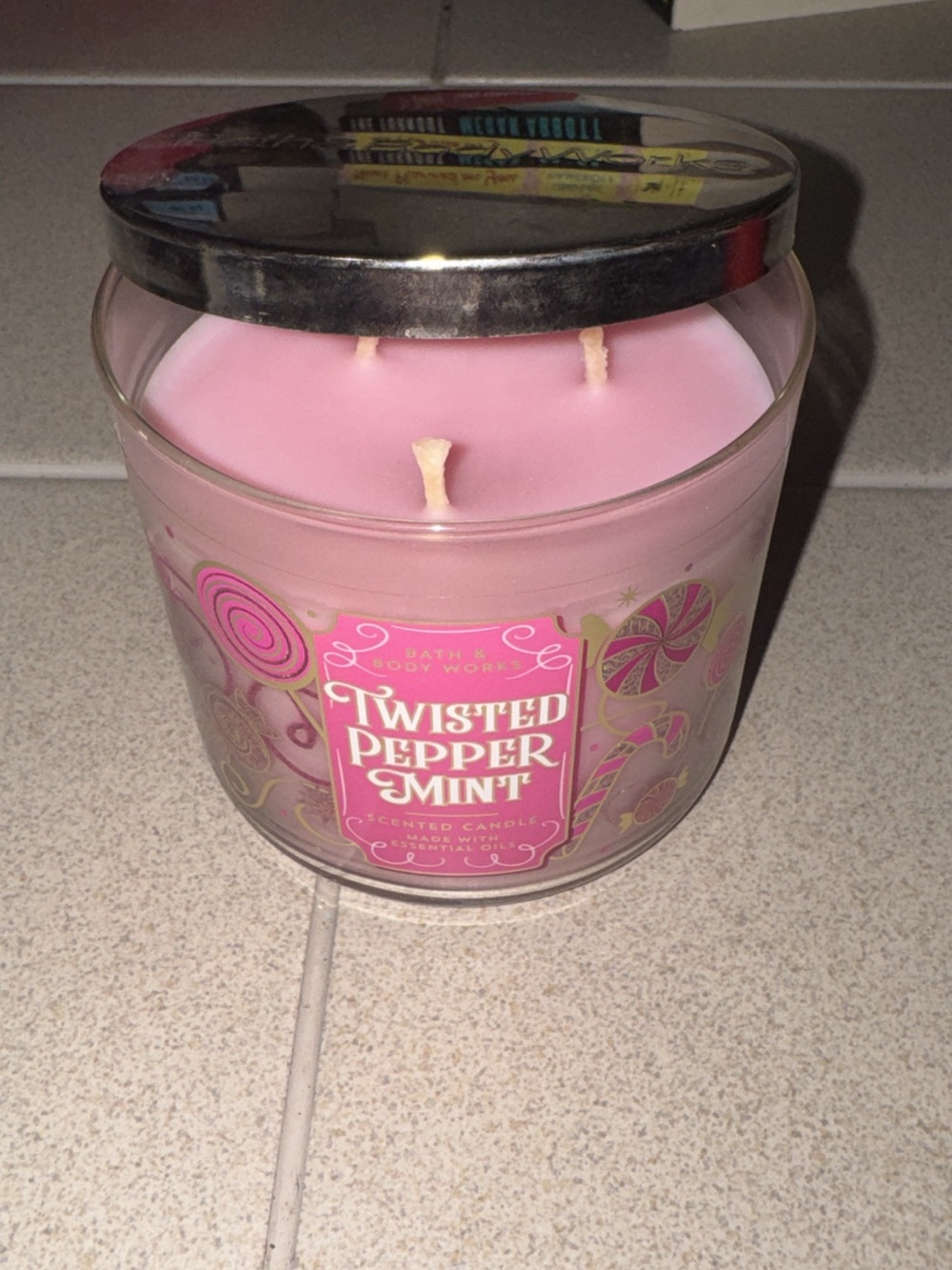 Bath & Body Works Twisted Peppermint Candle - Pink
